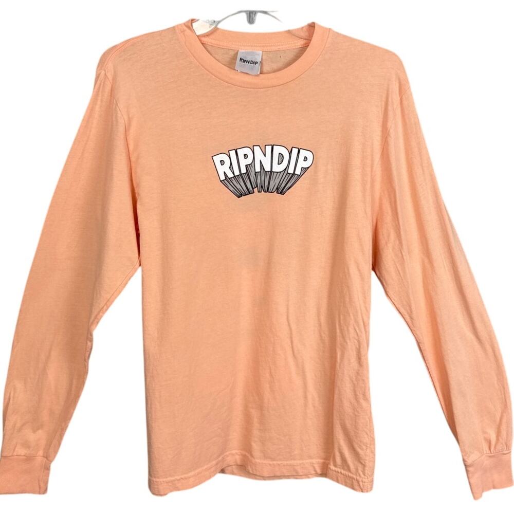 RIPNDIP Mens Mind Blown Skater Shirt Long Sleeve Size S Peach Streetwear Casual